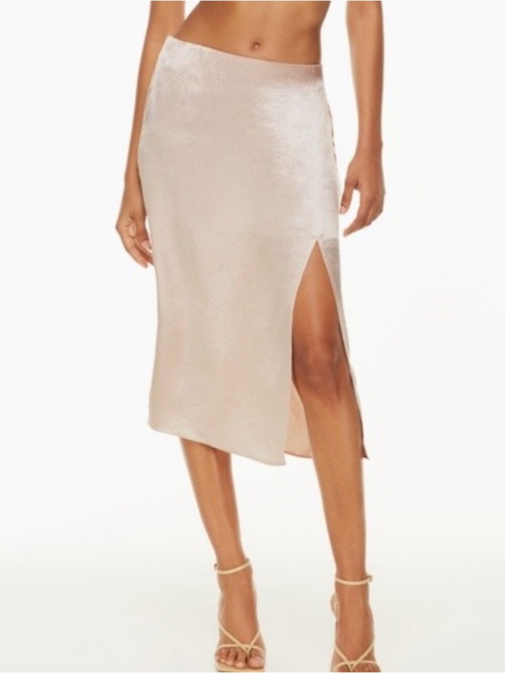 Satin Side-Slit Midi Skirt in Champagne babaton